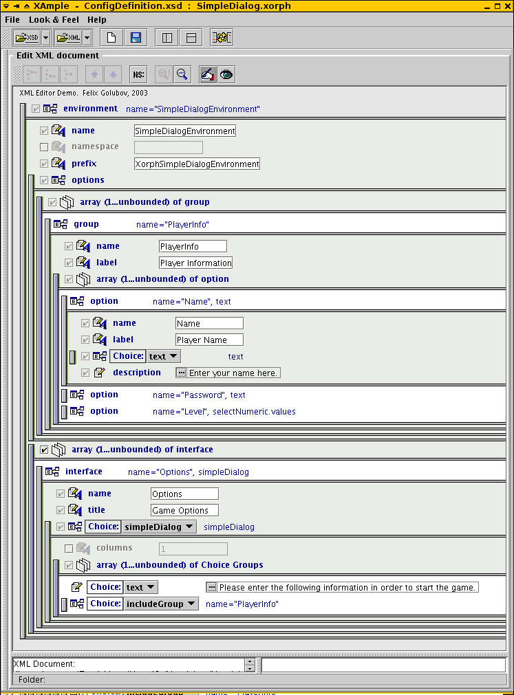 SimpleDialog source in XAmple XML Editor